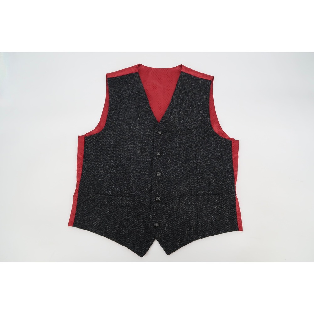 Harris Tweed Waistcoat Vest Mens Medium Gray Herringbone Wool Cinch Back